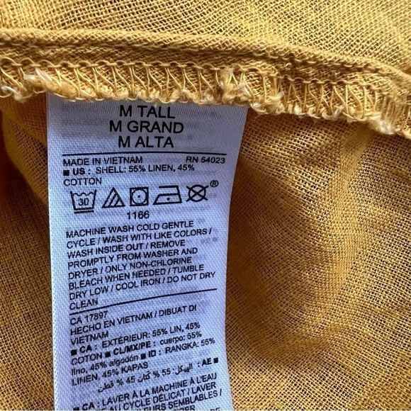 Old Navy Yellow Linen Blend Wrap Front 3/4 Flutter Ruffle Sleeve Wrap Top M Tall - Picture 4 of 10